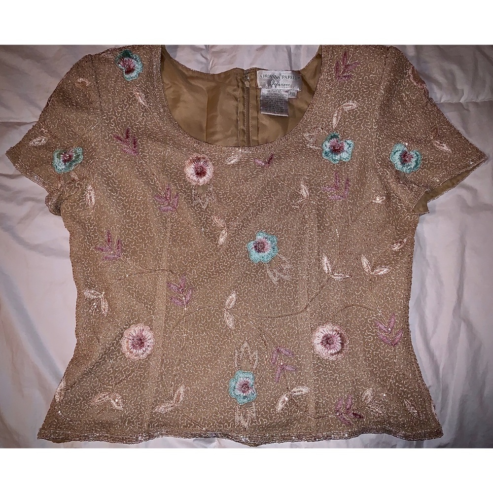 Adrianna Papell beaded mesh blouse